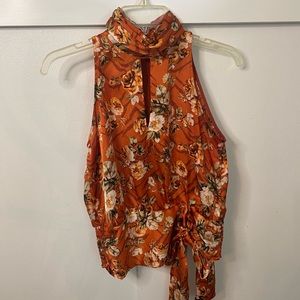 WHBM Sleeveless Keyhole FLORAL TIE WAIST Halter TOP | Sz 2